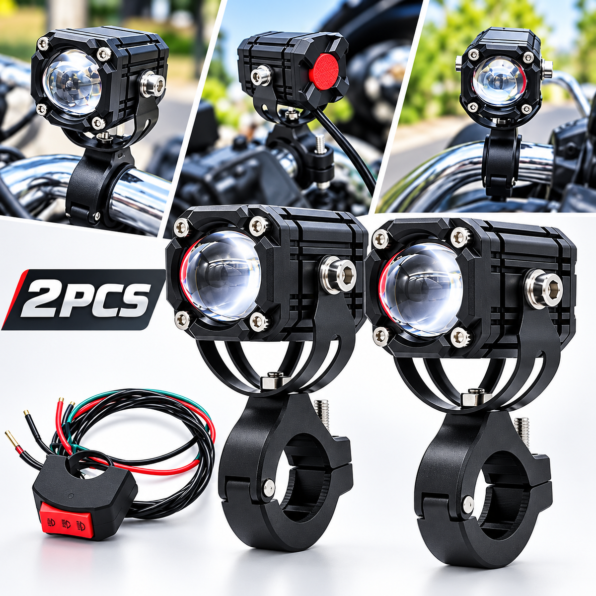 Universal Motorcycle LED Spotlights – Dual Beam
