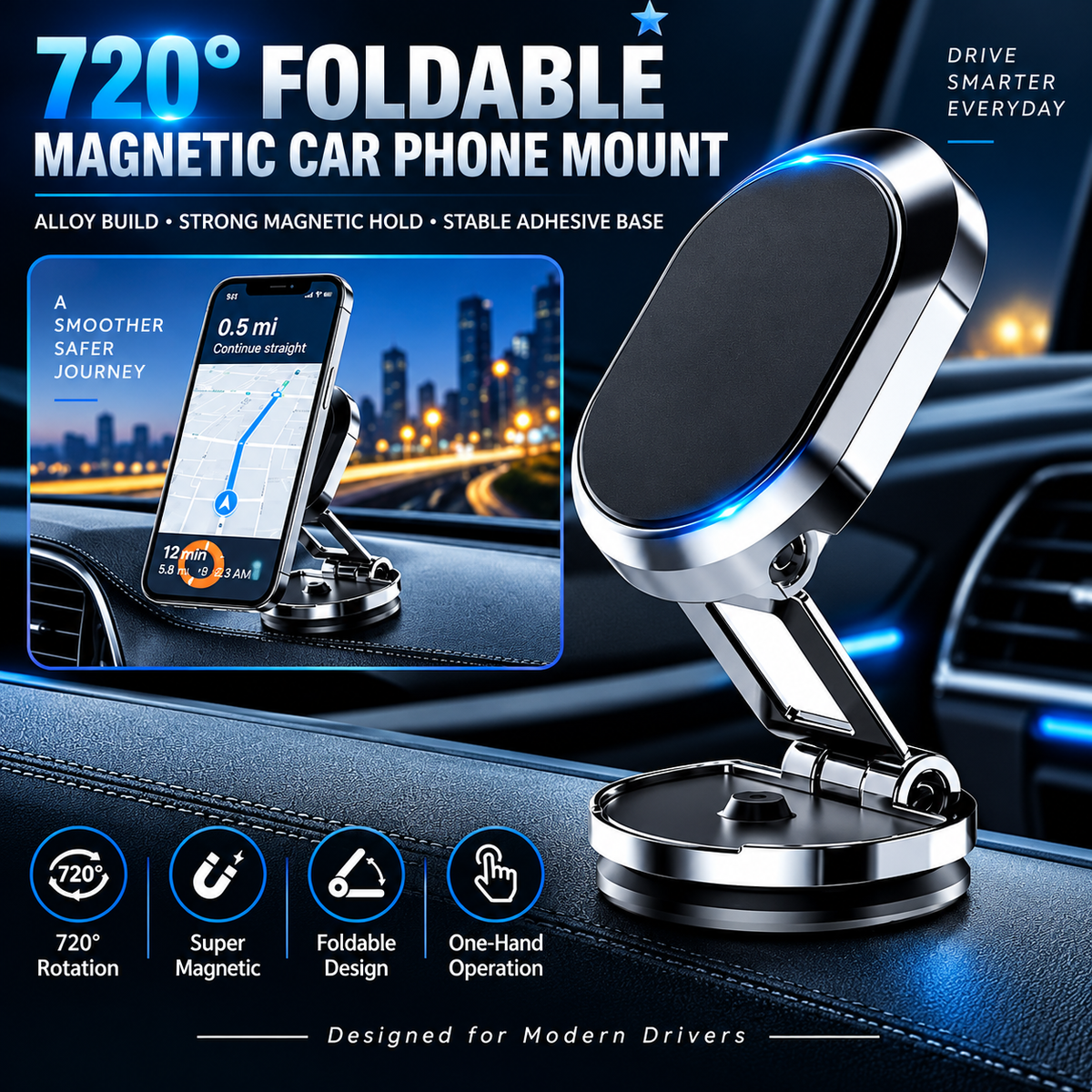 Rotatable Folding Magnetic Car Phone Mount