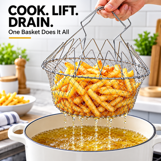 Foldable Stainless Steel Cooking & Frying Basket