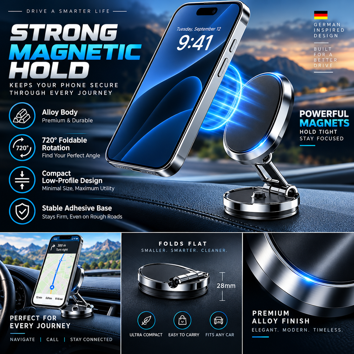 Rotatable Folding Magnetic Car Phone Mount