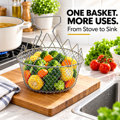 Foldable Stainless Steel Cooking & Frying Basket
