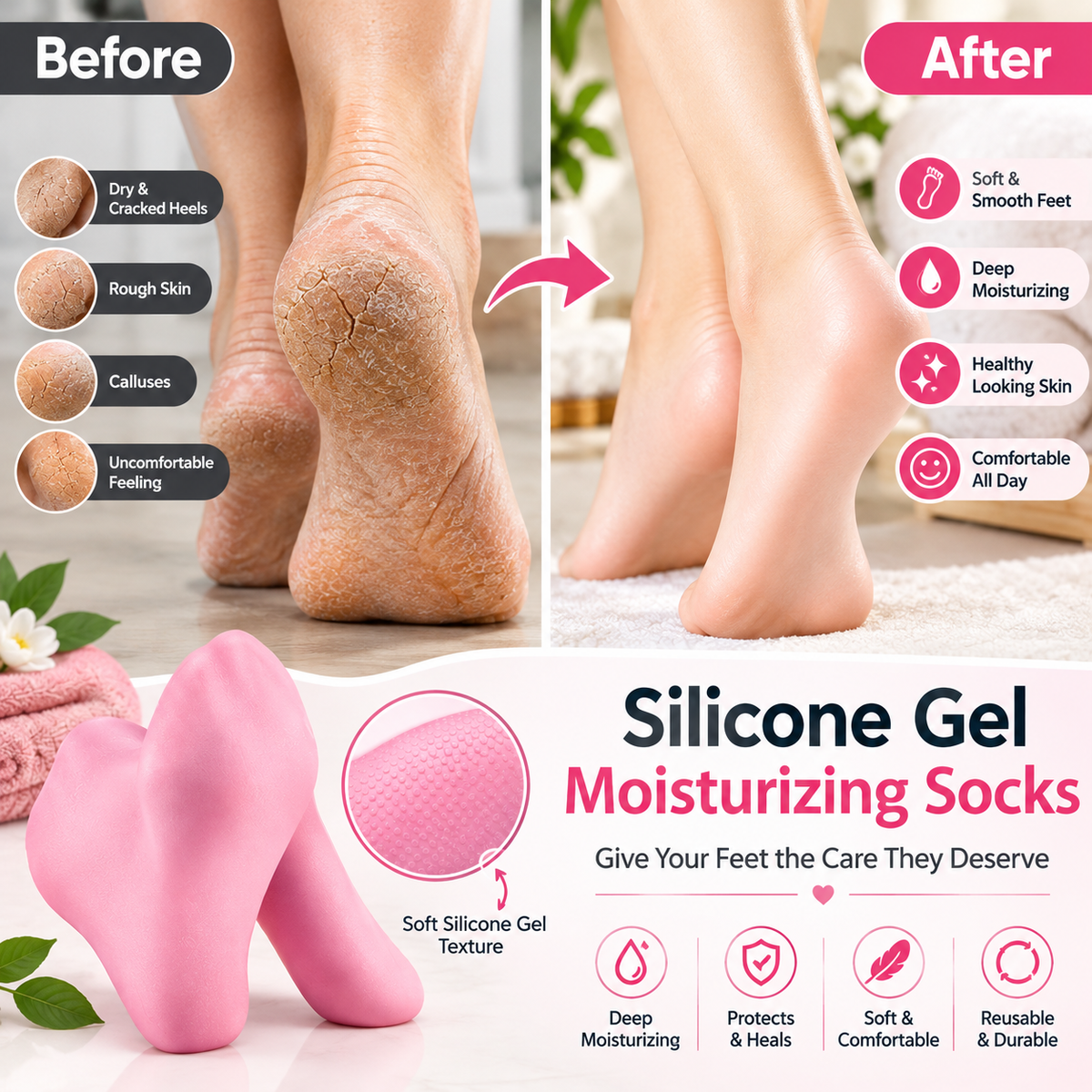 Silicone Gel Moisturizing Socks