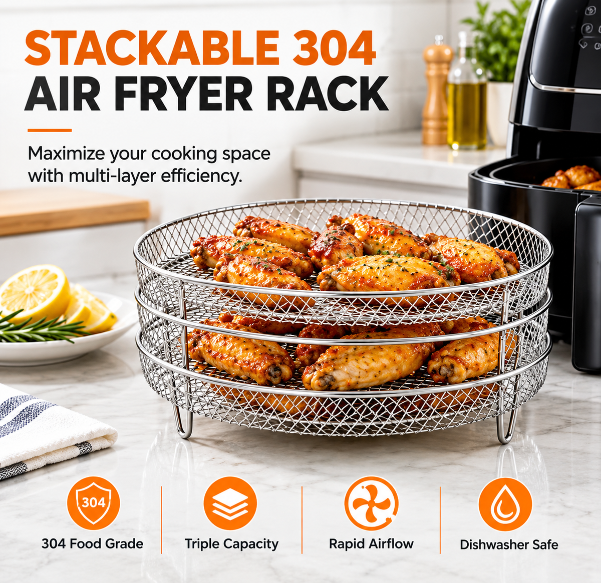 Stackable Stainless Steel Air Fryer Rack